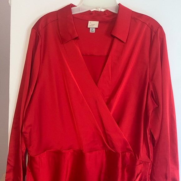 a new day Dresses & Skirts - A NEW DAY RED DRAPED WRAP DRESS LONG SLEEVE DRESS SIZE XL